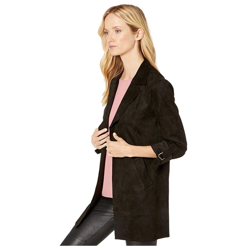 KUT from the Kloth Faye Faux Suede Long Coat Black